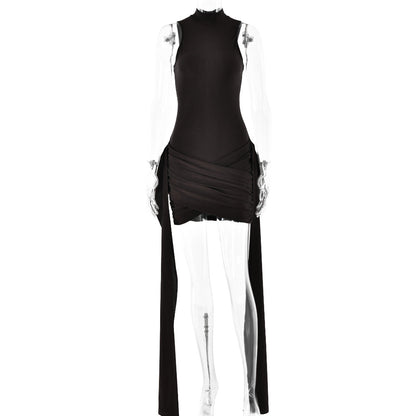 Spring Dress Sexy Solid Color round Neck Sleeveless Hip Bag Lace by Ragazza