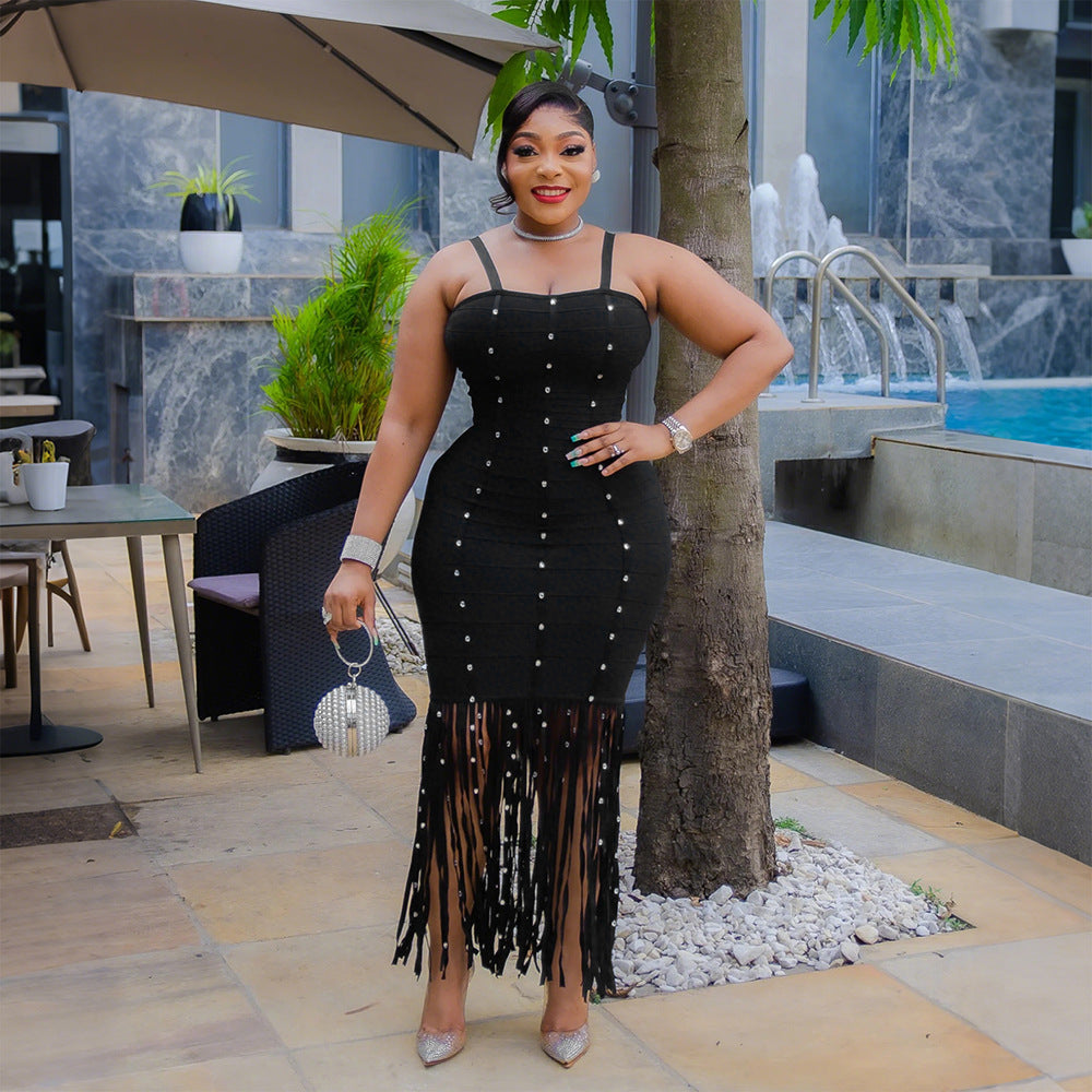 Sexy Sling Fringed Sheath Dress Women Bubble Beads by Ragazza