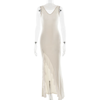 Summer Elegant Ribbon Women Dress Sexy Backless High Slit Ruffled Slim Dress by Ragazza