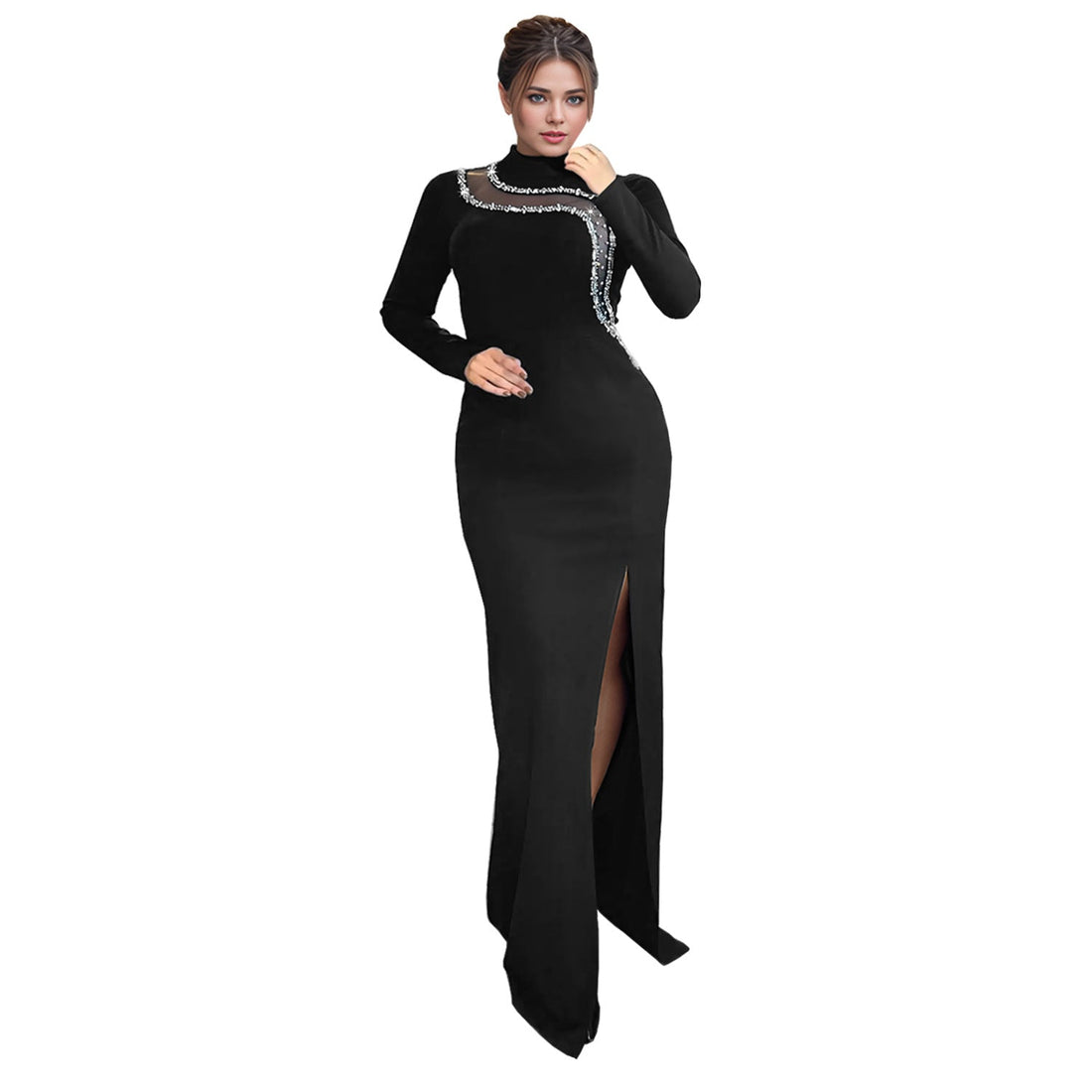 Women Wear Sexy Slim Fit Slit Drill Chain Long Sleeve Dress by Ragazza