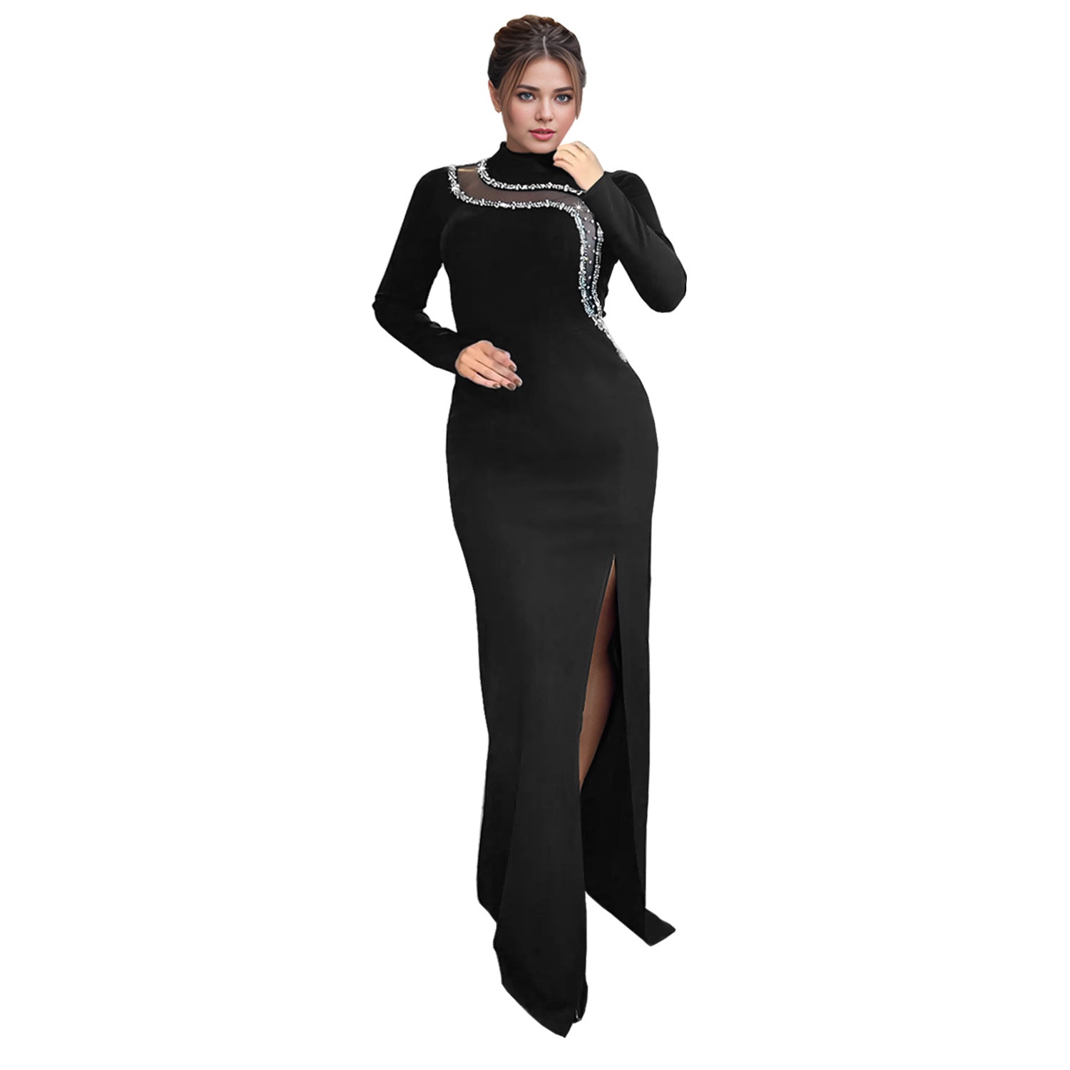 Women Wear Sexy Slim Fit Slit Drill Chain Long Sleeve Dress by Ragazza