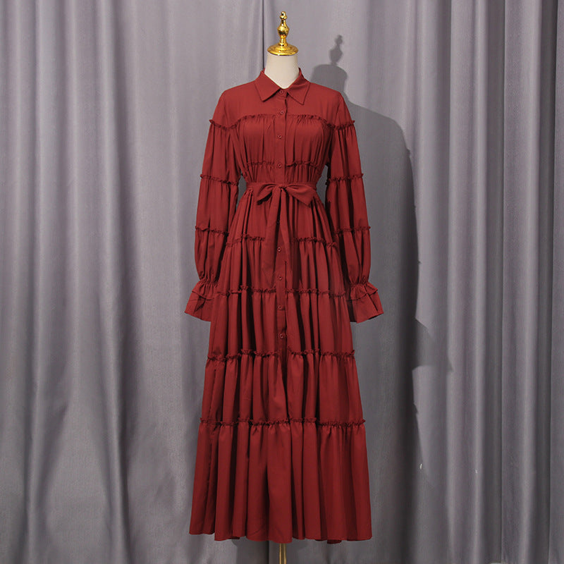 Maillard Contrast Color Large Swing Dress Women Summer Long Sleeve Loose Slimming Dress Women by Ragazza