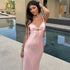 Summer Sexy V neck Lace Strap Satin Dress Sleeveless Self Tie Dress Women by Ragazza