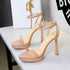 Sexy Ankle Strap Open Toe round Toe Sandles Women Super High Heel Stiletto Waterproof Platform Not Tired Women Shoes  DestGlow