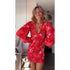 Spring Summer Pleated Long Sleeve Sexy V neck Dress Casual Loose Vacation Hip Dress  DestGlow