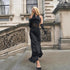 Wind Black Elegant Design Lace Patchwork Waist Slimming Halter Swing Collar Sleeveless Dress Women by Ragazza