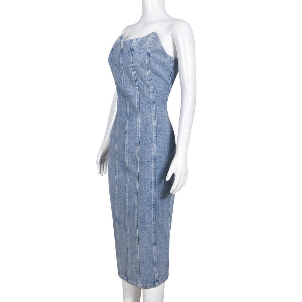 Women Clothing Sexy Slim Fit Stitching Tube Top Denim Dress for Women by Ragazza