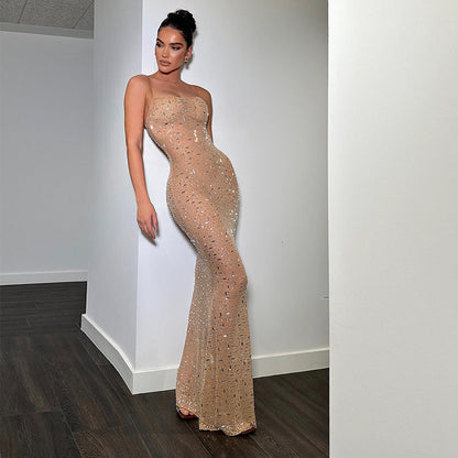 Women Clothing Sexy Tight High Waist Rhinestone Fishtail Dress Sling Dress by Ragazza