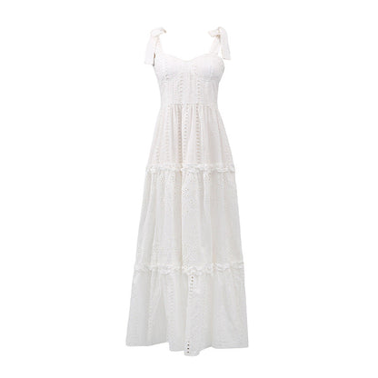 Elegant Sexy Cami Dress Autumn off Shoulder Embroidered Hollow Out Cutout out Sexy Dress