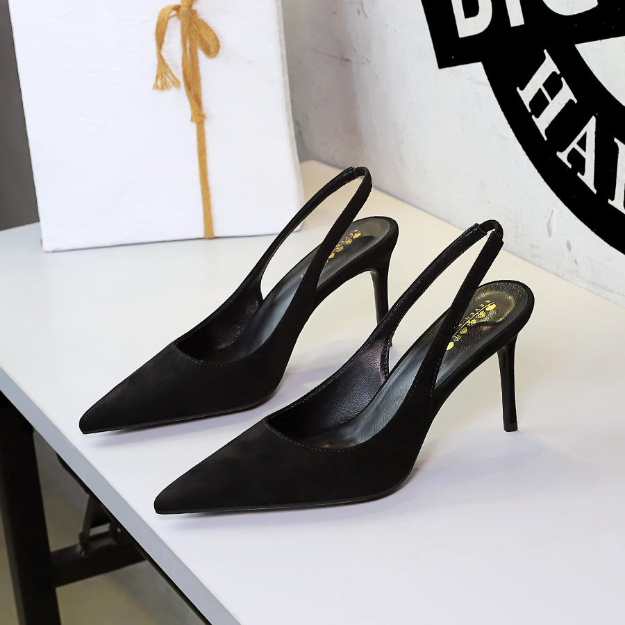 High Grade Suede Stiletto Heel Women Shoes Pointed Toe Low Cut Comfortable Back Empty Back Strap Outdoor Sandals  DestGlow