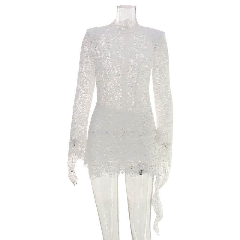 French Socialite Lace Dress Hip Wrapped Long Sleeve Dress by Ragazza