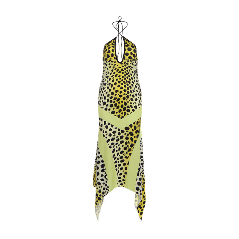 Autumn Winter Slim Fit Low Collar Backless Halter Strap Printing Maxi Dress Elegant Dress by Ragazza