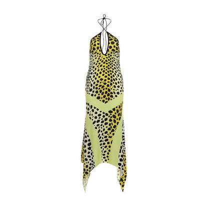 Autumn Winter Slim Fit Low Collar Backless Halter Strap Printing Maxi Dress Elegant Dress by Ragazza