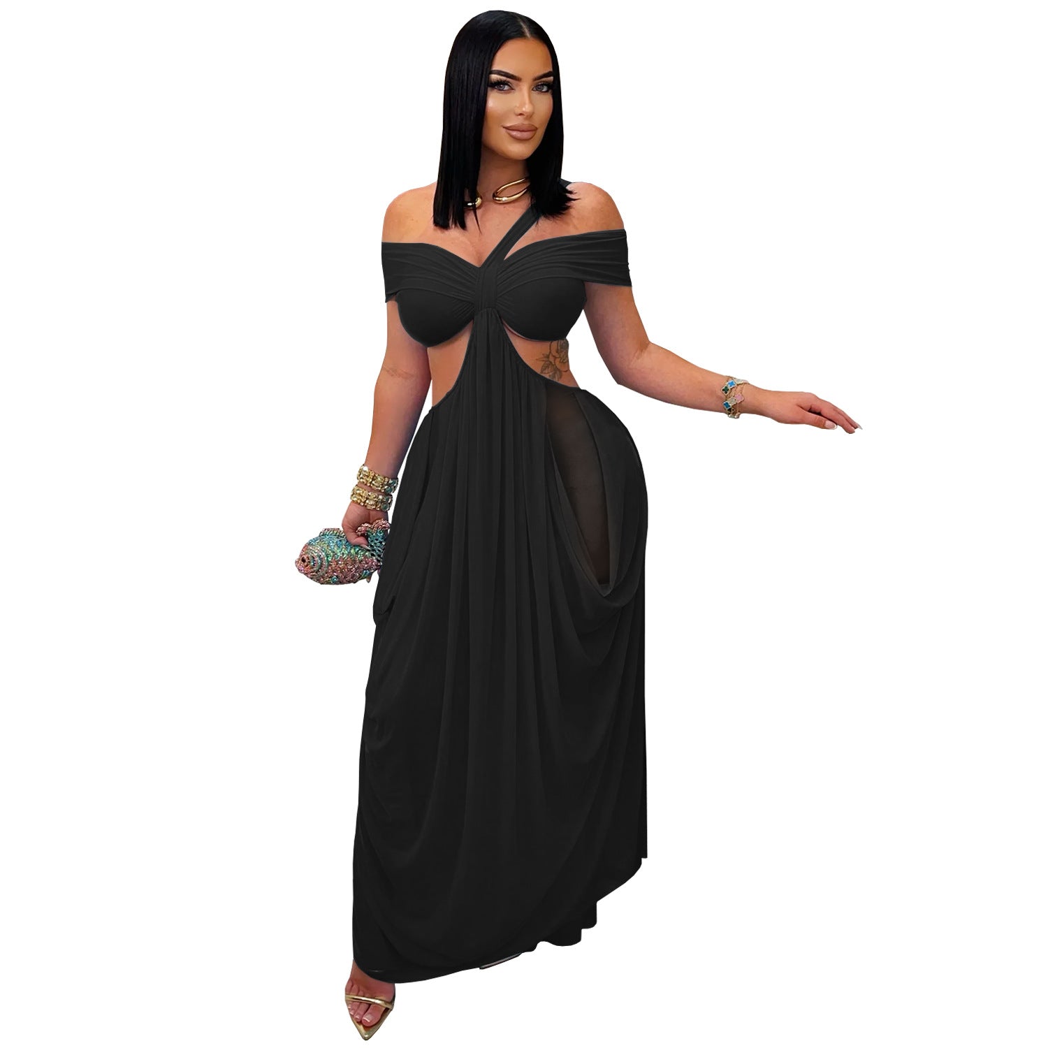 Women Wear Sexy Bandeau Slim Fit Sheer Mesh Dress by Ragazza