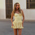 Classic Elegant Polka Dot Ribbon Halter Dress Women Waist Controlled Vacation Bud Short Dress by Ragazza