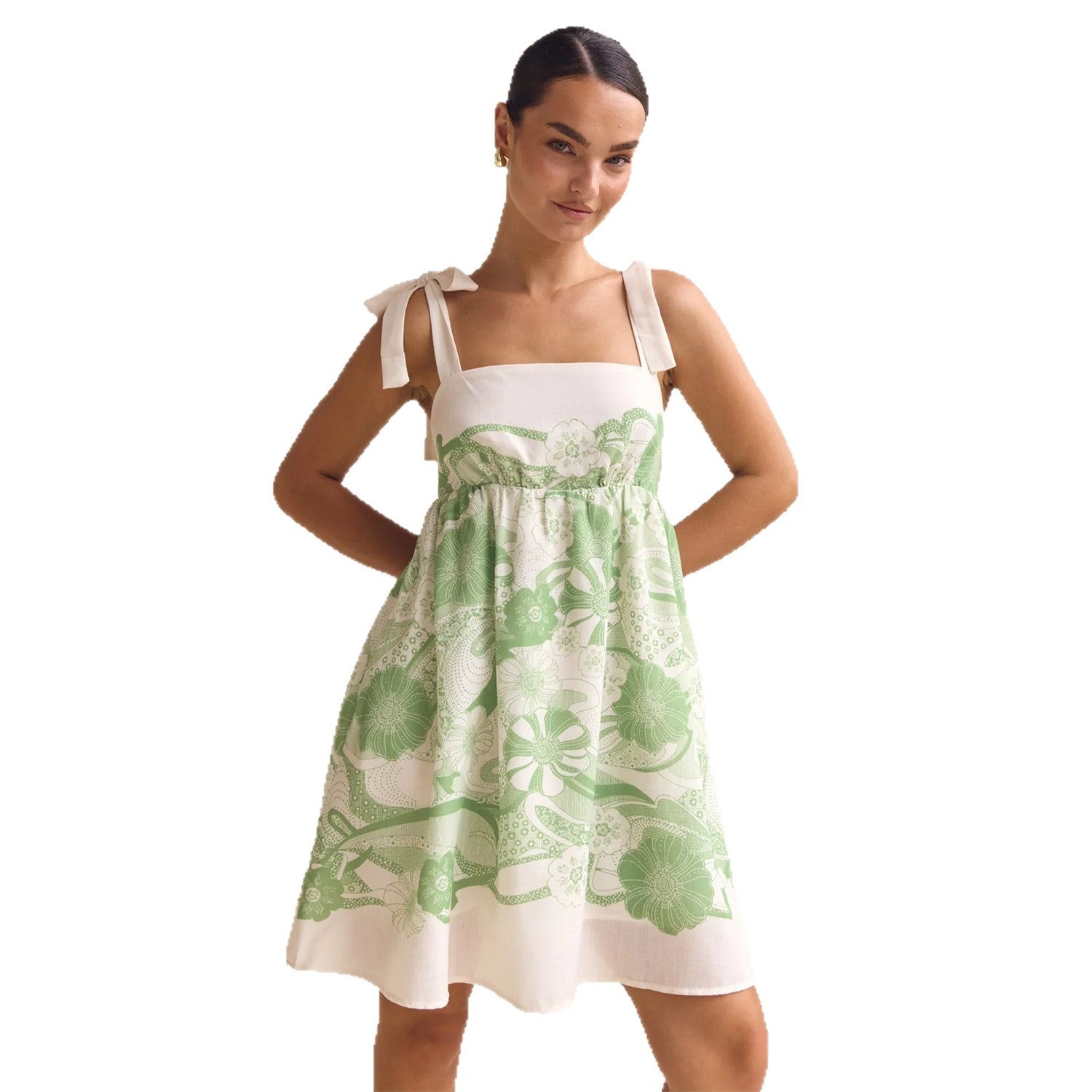 Spring Summer Holiday Positioning Printing Lace up Short Dress by Ragazza