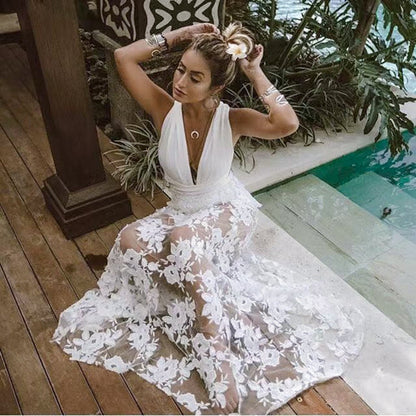 Spring Summer Women Clothes Dress Sexy Lace Cutout Backless Beach Maxi Dress by Ragazza