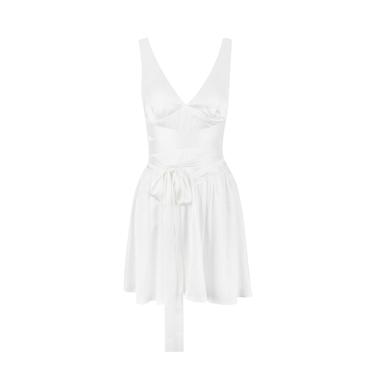 Dress Sexy Deep V Plunge Lace up Slim Fit Backless White Short Sexy Sleeveless Dress Women Sexy Women Clothing by Ragazza