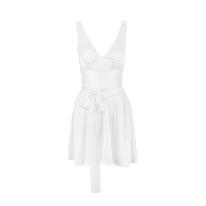 Dress Sexy Deep V Plunge Lace up Slim Fit Backless White Short Sexy Sleeveless Dress Women Sexy Women Clothing by Ragazza
