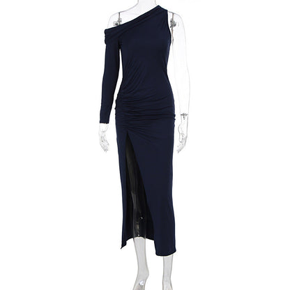 Women Clothes Summer Oblique Shoulder Long Sleeve Slim Fit Slit Dress by Ragazza