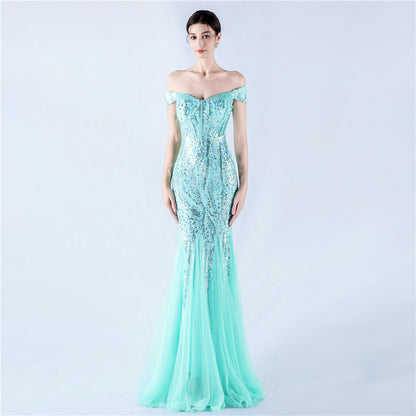 Dress Craft Beaded Mesh Sequin Evening Dress Annual Meeting Performance Host by Ragazza