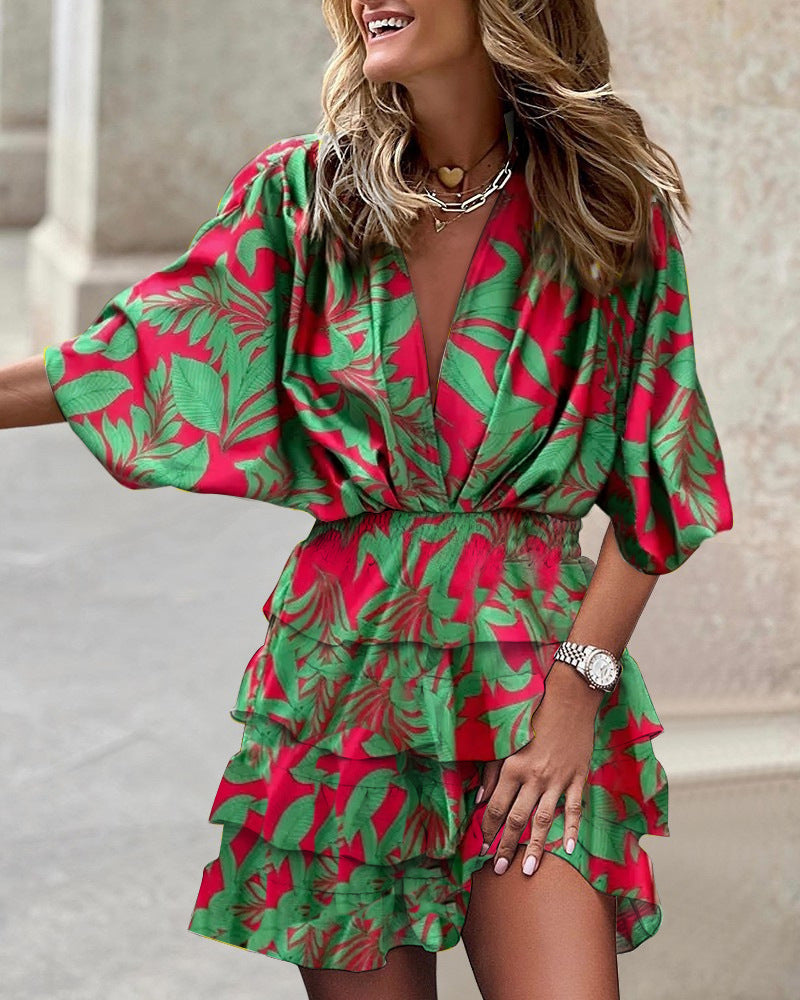 Women Batman Sleeve V Neck Irregular Hem Dress by Ragazza