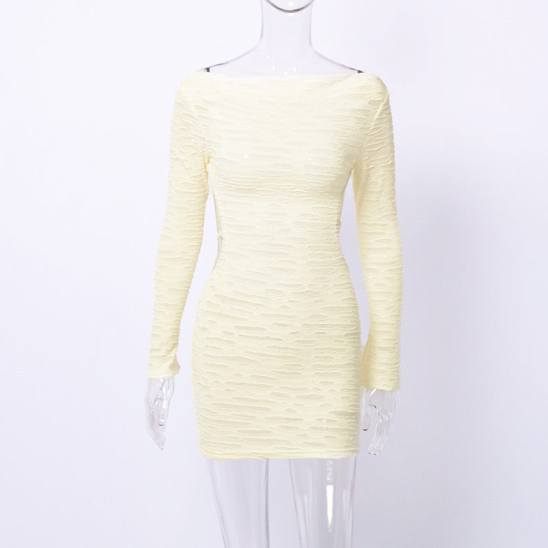 Autumn off the Shoulder Beauty Back Hollow Out Cutout out Tight Sexy Sheath Long Sleeve Texture Dress by Ragazza