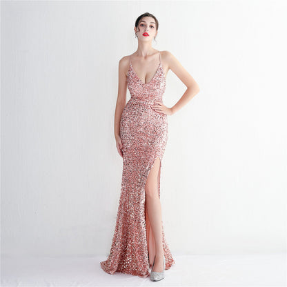 Velvet Bottom Sequin Suspender Party Sequined Dress Long Banquet Slim Fit Evening Dress Elegant by Ragazza
