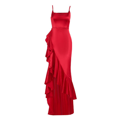 Women Autumn Slit Sexy Spaghetti Strap Ruffle Dress by Ragazza