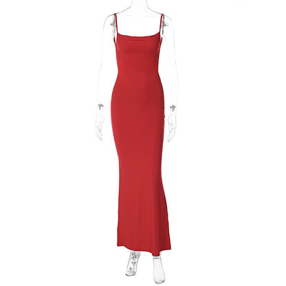 Spring Summer Women Clothing Sexy Slim Fit Backless Strap Solid Color Dress for Women by Ragazza