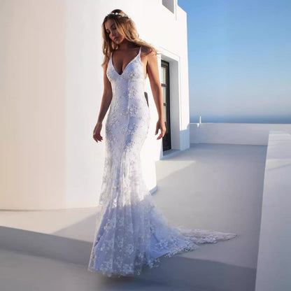 Women Sexy V neck White Cami Maxi Dress by Ragazza