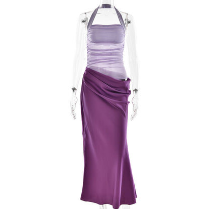 Spring Summer Sexy Backless Halter Satin Maxi Dress Sexy Hollow Out Cutout Sleeveless Dress by Ragazza