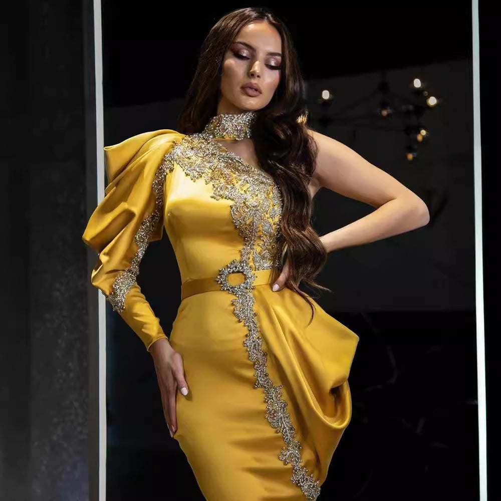 Women Clothing Evening Dress Gold High Collar Dress Cocktail Dress by Ragazza