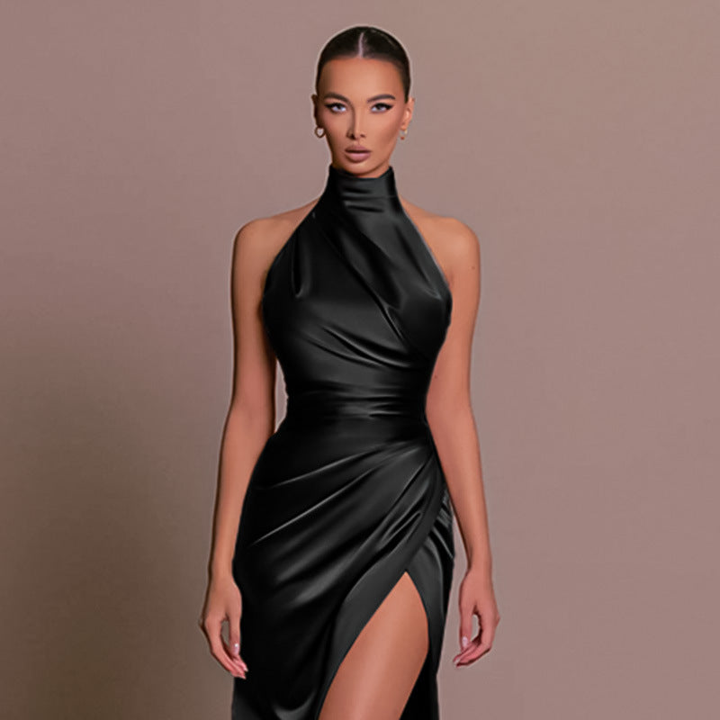 Halter Sleeveless Split Bottoming Dress Dress Autumn Stand Collar Dress by Ragazza