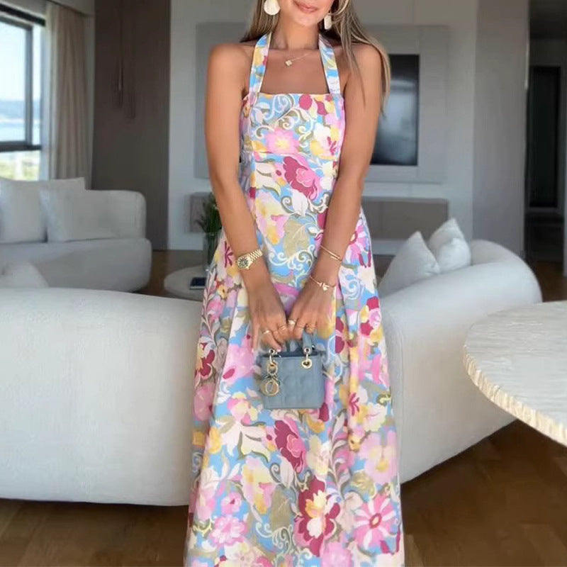 Autumn Sweet Spicy Holiday Slim Fit Digital Printing Strap Lace Large Swing High End Dress  DestGlow