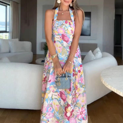 Autumn Sweet Spicy Holiday Slim Fit Digital Printing Strap Lace Large Swing High End Dress  DestGlow