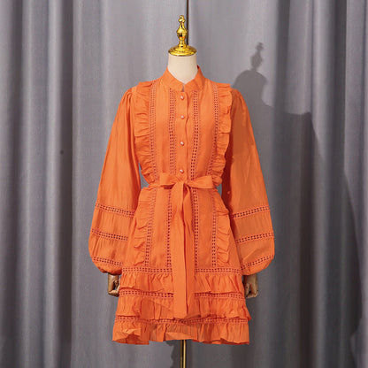 Spring Waist Controlled Short Skirt Stitching Single Breasted Vacation Lace up Dress Women Short Women Clothing by Ragazza