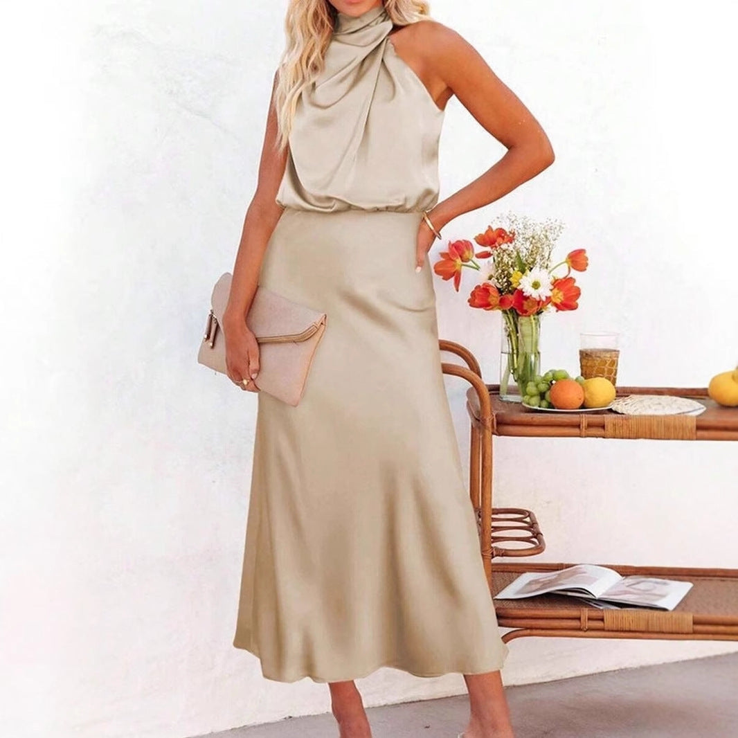 Spring Summer Long Satin Dress Women Clothing Sleeveless Satin Dress by Ragazza