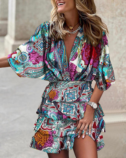 Women Batman Sleeve V Neck Irregular Hem Dress by Ragazza