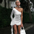 Women Autumn Shoulder Sleeve Ruffles Streamer Long Sleeve Short Dress by Ragazza