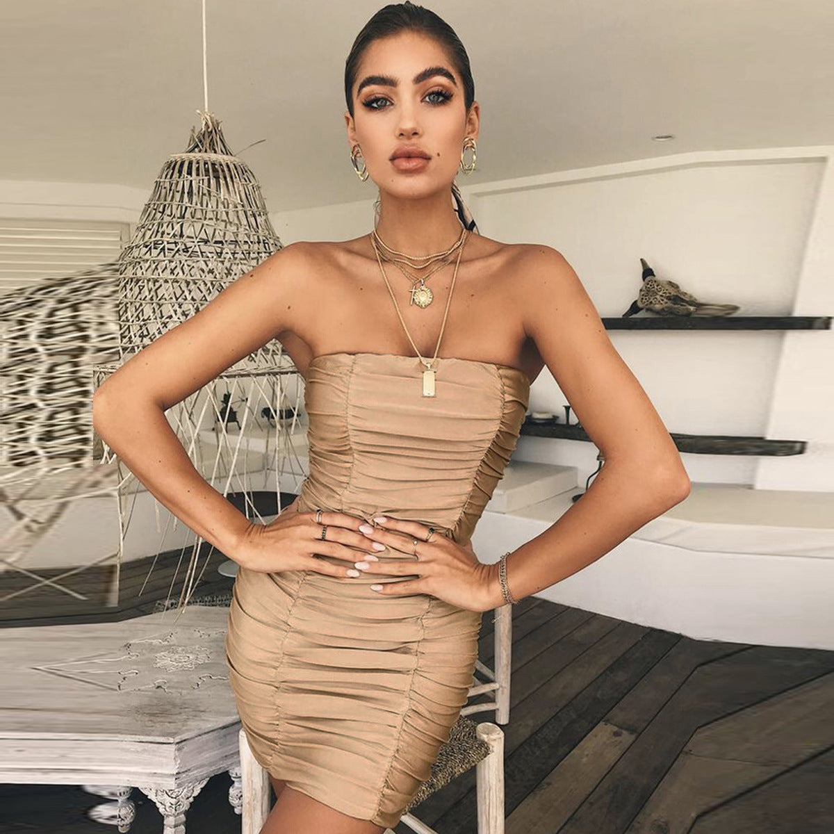 Spring Summer Women Clothing Sexy Tube Top Nightclub Ruffle Hip Dress by Ragazza