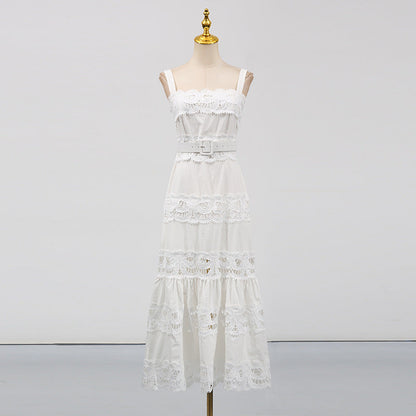 Vacation Maxi Dress Hollowed out Embroidered Strap Fishtail Design Dress Women  DestGlow