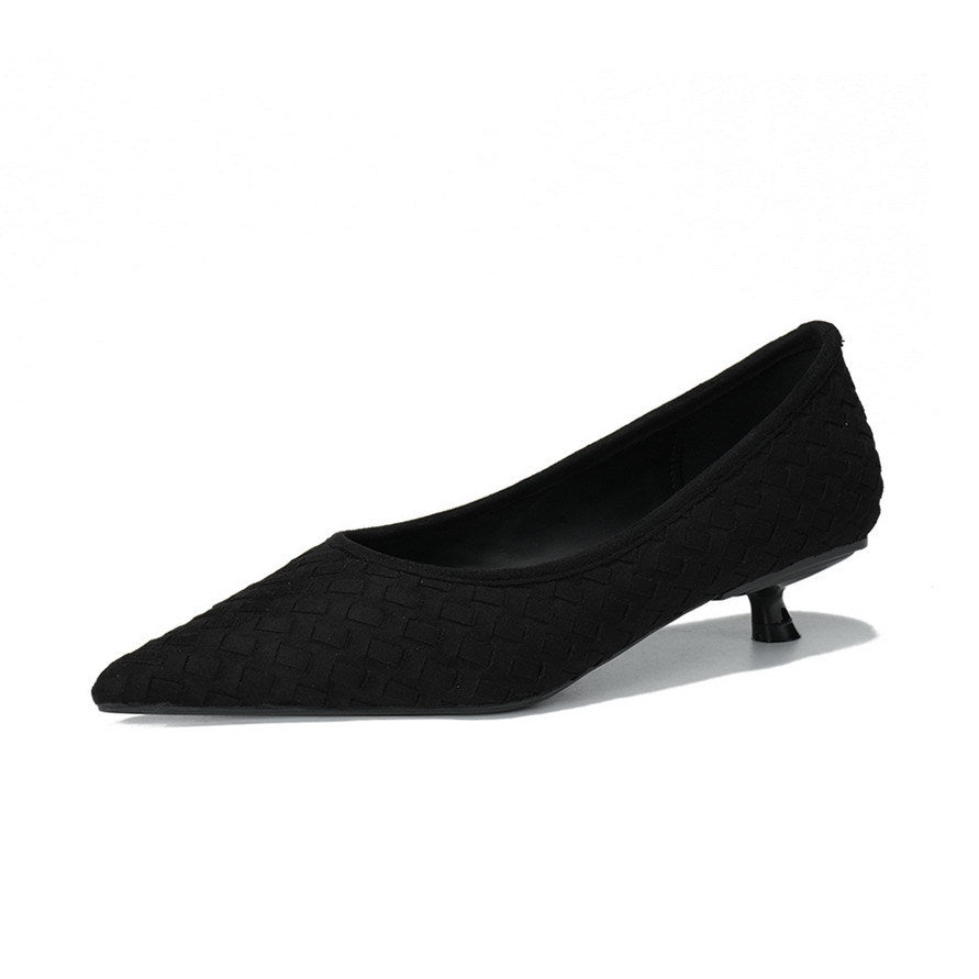 Professional Low Heel Comfortable Women Shoes Woven Suede Pointed Slip on Shallow Mouth Pumps  DestGlow
