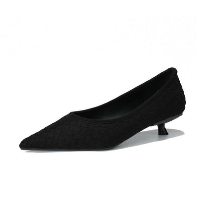 Professional Low Heel Comfortable Women Shoes Woven Suede Pointed Slip on Shallow Mouth Pumps  DestGlow