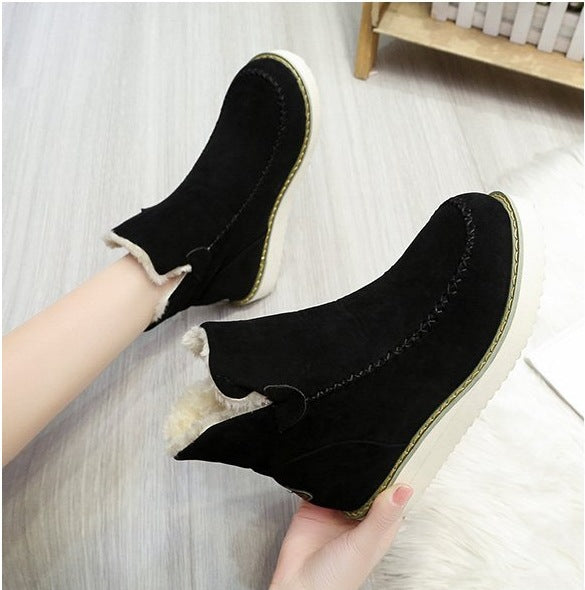 Women Boots Winter Ladies Platform Cotton Padded Boots Solid Color Slip on Warm Booties  DestGlow
