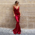 Elegant Satin Evening Dress Cocktail Wine Red Sexy V neck Strap Dress Backless Fishtail Dress by Ragazza