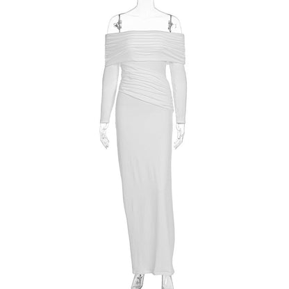 Women Dress Autumn off Shoulder Long Sleeve Pleated Dress by Ragazza