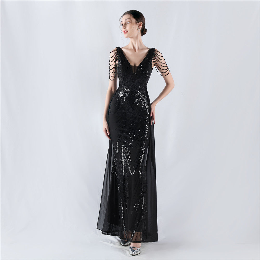 Dress Positioning Floral Sequin with Cloak Craft Beading High-End Evening Dress Annual Meeting Owner by Ragazza