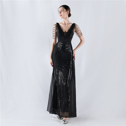 Dress Positioning Floral Sequin with Cloak Craft Beading High-End Evening Dress Annual Meeting Owner by Ragazza
