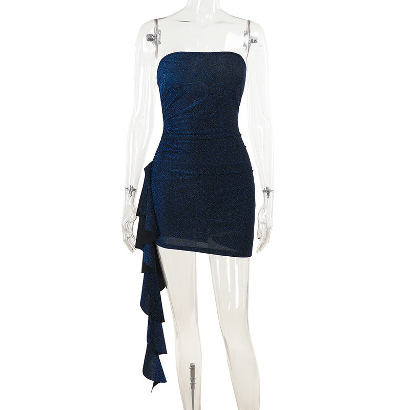Autumn Dress Socialite Elegant Sexy Slim Fit Shiny Tube Top Ribbon Dress  DestGlow